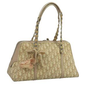 Christian Dior Trotter Canvas Trotter Rromantic Bag PVC Beige Silver Auth 110812